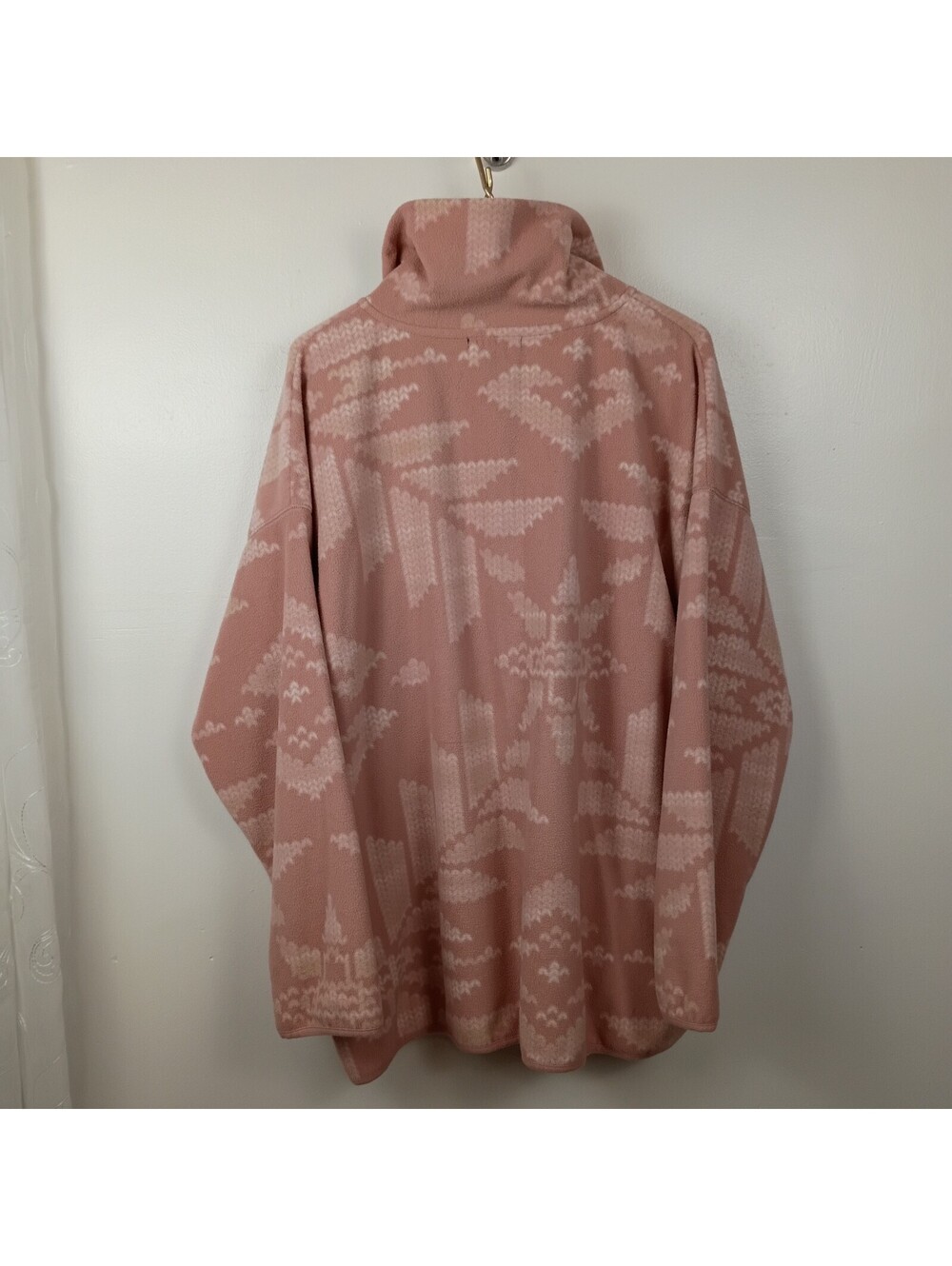 Chaps Southwest Fleece Fluffy Tribal Aztec Print Sweater Pink Ivory Sz XXL - Picture 9 of 9